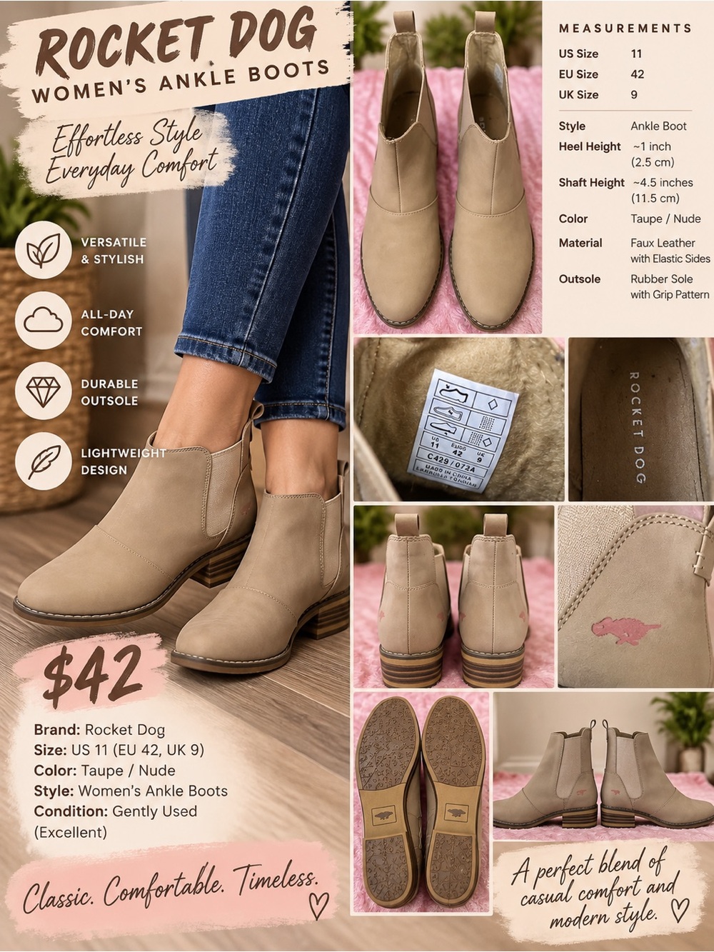 Rocket Dog Women's Tan Slip-On Chelsea Booties